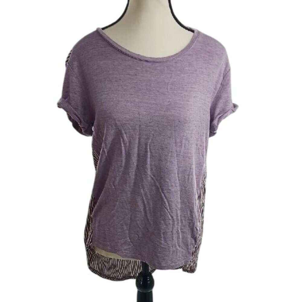 LOFT Womens Striped Tunic Top Purple Short Sleeve Relaxed Fit Size XS